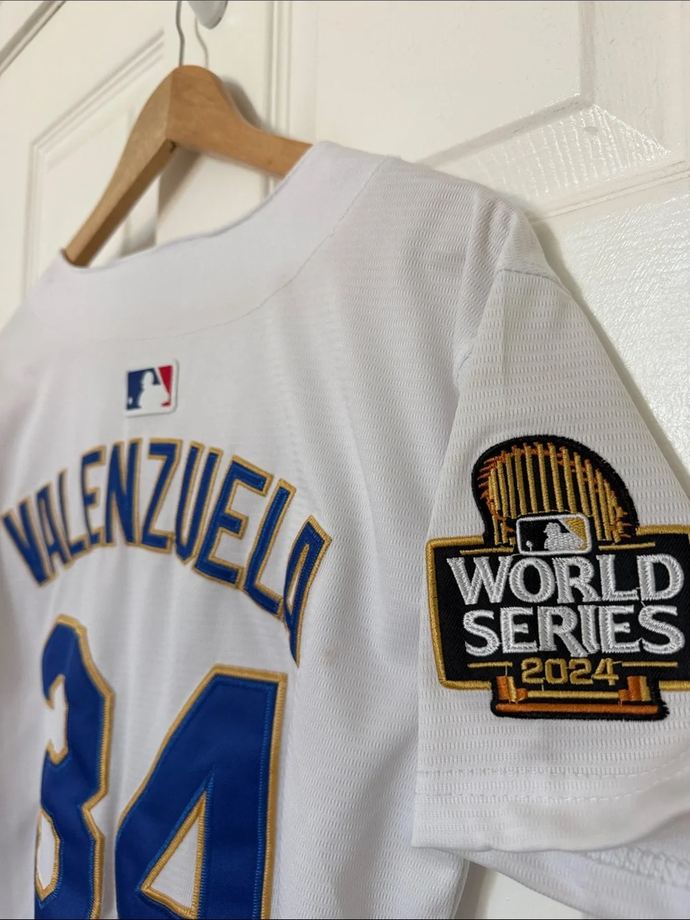 Nike White Dodgers Fernando 34 Patch Jersey with Red Number